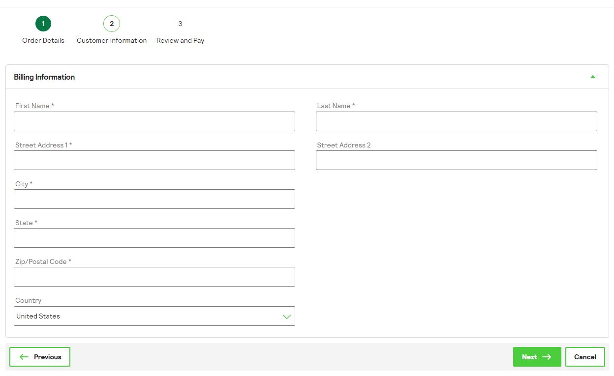 Billing information form screenshot